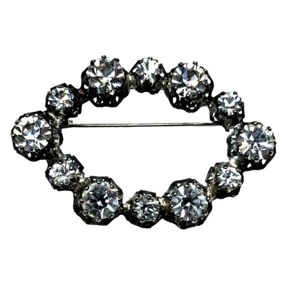 Austria Clear Rhinestone Brooch Old C Clasp Signed Vintage Costume Jewelry - Picture 1 of 11